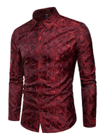 Burgunder Männer Shirt Print Umlegekragen Langarm Baumwolle Herren Frühling Top