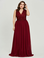 Burgunder Mutter Kleid V-Ausschnitt Ärmellose A-Linie Spitze Chiffon Gastkleider Für Hochzeit