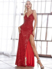 Burgunder Pailletten Party Kleid Scheide Pailletten rot V-Ausschnitt rückenfreie lange Kleider Maxikleid