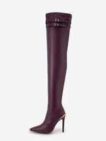 Burgunderrote Overknee-Stiefel mit spitzer Spitze und Schnallendetail Stilettoabsatz sexy Overknee-Stiefel