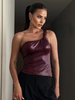 Burgunderrotes Cami-Top mit einer Schulter aus PU-Leder sexy Damen-Camis