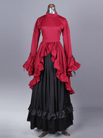 Burgunderrotes Retro-Kostüm für Damen Farbblock Rüschen Schleifen Polyester-Set Kleid Retro-Marie-Antoinette-Kostüm Party-Ballkleid