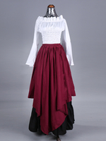 Burgunderrotes Retro-Kostüm mit Rüschen Polyester kariertes Oberteil Marie-Antoinette-Kostüm für Damen Retro-Set Party-/Ballkleid