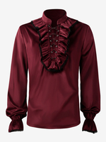 Burgunderrotes Vintage-Oberteil mit langen Ärmeln im Retro-Stil für Herren