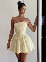 Buttergelbes ärmelloses Mini-Korsettkleid mit Spitzenbesatz und Schnürung am Rücken 2025