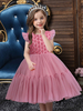 Cameo Brown Blumenmädchenkleider Jewel Neck Ärmellose Schleifen Tüll Polyester Baumwolle Kinder Partykleider