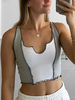 Cami Top für Frauen Ärmelloses zweifarbiges unregelmäßiges Rüschen-Polyester-T-Shirt aus gekerbtem Ausschnitt aus Polyester