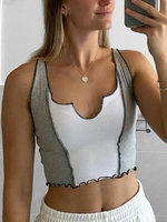 Cami Top für Frauen Ärmelloses zweifarbiges unregelmäßiges Rüschen-Polyester-T-Shirt aus gekerbtem Ausschnitt aus Polyester