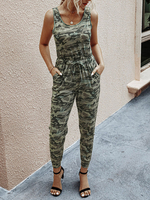 Camo Jumpsuit U-Ausschnitt Ärmellose Kordelzug Skinny Leg Summer One Piece Outfit