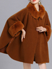 Cape Poncho Winterjacke Mantel Kaffee Braun Langarm Übergroße Kunstpelz Cape