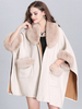 Cape Poncho Winterjacke V-Ausschnitt Ecru Weiß Poncho Kunstpelz Cape