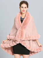 Cape Poncho Winterjacke V-Ausschnitt Pink Poncho Kunstpelz Cape
