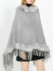 Cape Schal Damen Winter Gestrickte Kunstpelz Grau Schick