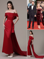 Celebrity Kleider aus der Schulter Burgund Satin Venice Film Festival Kleid mit Schärpe