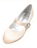 Champagne Brautjungfer Schuhe Satin Hochzeit Schuhe Round Toe Strass Mary Jane Hochzeit Gast Schuhe