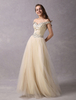 Champagne Brautkleider Schulterfrei Perlen Tüll Farbige Maxi Brautkleider