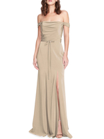 Champagner Abendkleid Scheide Bateau Hals rückenfreie bodenlange plissierte Chiffon formelle Partykleider
