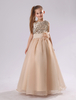 Champagner Blume Blumenmädchen Kleid Pailletten Licht Gold Organza Erstkommunion Kleid Blume Sash lange Kinder Festzug Kleid