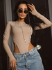 Champagner Bodysuit Jewel Neck Ausschnitt Langarm Stretch Casual Polyester Bodysuit