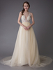 Champagner Brautkleider 2021 Tülle Farbig Brautkleid Illusion A Linie Prom Kleider