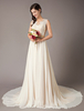 Champagner Brautkleider 2022 Strand Spitze Chiffon V Ausschnitt Brautkleid