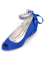 Champagner Brautschuhe Peep Wedge Ankle Strap Ribbon Bow Hochzeitsschuhe