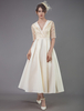 Champagner Cocktailkleid 2022 Satin Hübsche Tee-Länge Eine Linie V-Ausschnitt Social Party Kleid Mutterkleider Für Hochzeit