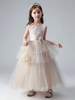 Champagner Farbe Blume Mädchen Kleider Juwel Hals Tüll Ärmellose knöchellange Prinzessin Kleid Formale Kinder Festzug Kleider