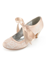 Champagner Hochzeit Schuhe Lace Round Toe Lace Up Brautjungfer Schuhe