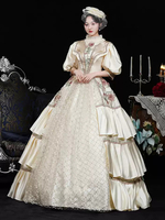 Champagner Retro Kostüme Blumen Polyester Blumendruck Marie Antoinette Kostüm Kleid Damen Retro Vintage Kleidung