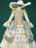 Champagner Retro Kostüme Perlen Polyester Marie Antoinette Kostüm Blumendruck Hut Mädchen Retro Tunika Vintage Kleidung