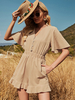 Champagner V-Ausschnitt Kurze Ärmel Plissee Stretch Polyester Gerade Sommer Einteiler Outfit