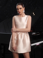 Champagnerfarbenes ärmelloses Satin-Mini-Partykleid mit Schleife hinten 2025