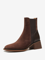 Chelsea-Stiefel aus Wildleder für Damen mit quadratischer Zehenpartie und klobigem Absatz