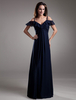 Chiffon A-Linie-Abendkleid mit Straps und zappelnden Rüschen in Dunkelblau