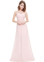 Chiffon Abendkleideres 2021 Rosa Brautjungfernkleider A Linie Illusion Ärmelless Falten Boden Länge Party Kleides