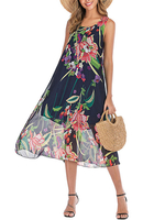 Chiffon Beach Dress Übergroßes ärmelloses Sommerkleid mit Blumendruck