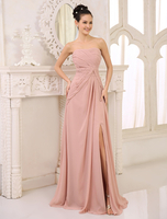 Chiffon Brautjungfer Kleid Blush Pink geraffte Abendkleid Liebsten Ärmelloses High Split Stock Länge Hochzeitskleid