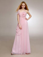 Chiffon Brautjungfer-Kleid mit Einschulter in Rosa
