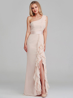 Chiffon Brautjungfernkleid One Shoulder Prom Dress Rüschen Mermaid Dress Ärmellose Partykleider Pageant Dress