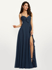 Chiffon Brautjungfernkleid Rüschen Ballkleid Dark Navy Mermaid Dress Ärmellose Partykleider Festzugskleid