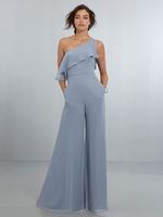 Chiffon Brautjungfernkleider Jumpsuit Ein Schulter Asymmetrisches Hochzeitspartykleid