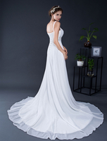 Chiffon Brautkleid Spitze Perlen Strapls Gericht Zug A-Linie Sommer Brautkleider 2021
