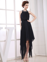 Chiffon Cocktailkleid Tee-Länge Halfter Strass Taille Falten a-line Abendkleid