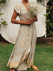 Chiffon Maxikleider Kurzarm Bedrucktes Sommerkleid mit V-Ausschnitt