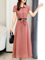 Chiffon Maxikleider Kurzarm Hemdkleid