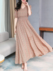 Chiffon Maxikleider Kurzarm Swing-Kleid mit Blumendruck und V-Ausschnitt
