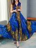 Chiffon Maxikleider Pfau-Druck Ärmel mit V-Ausschnitt Swing-Kleides