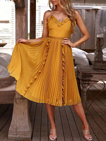Chiffon Skater Kleider Frauen Träger Hals Ärmellose Plissee Passform und Flare Kleid