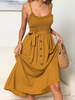 Chiffon-Sommer-Kleid Gelb Straps Ausschnitt Printed Strand-Kleid für Frauen